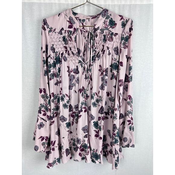 Free People Top Peddle Crepe So Fine Peasant Tunic Dark Floral Boho Feminine - Picture 1 of 8